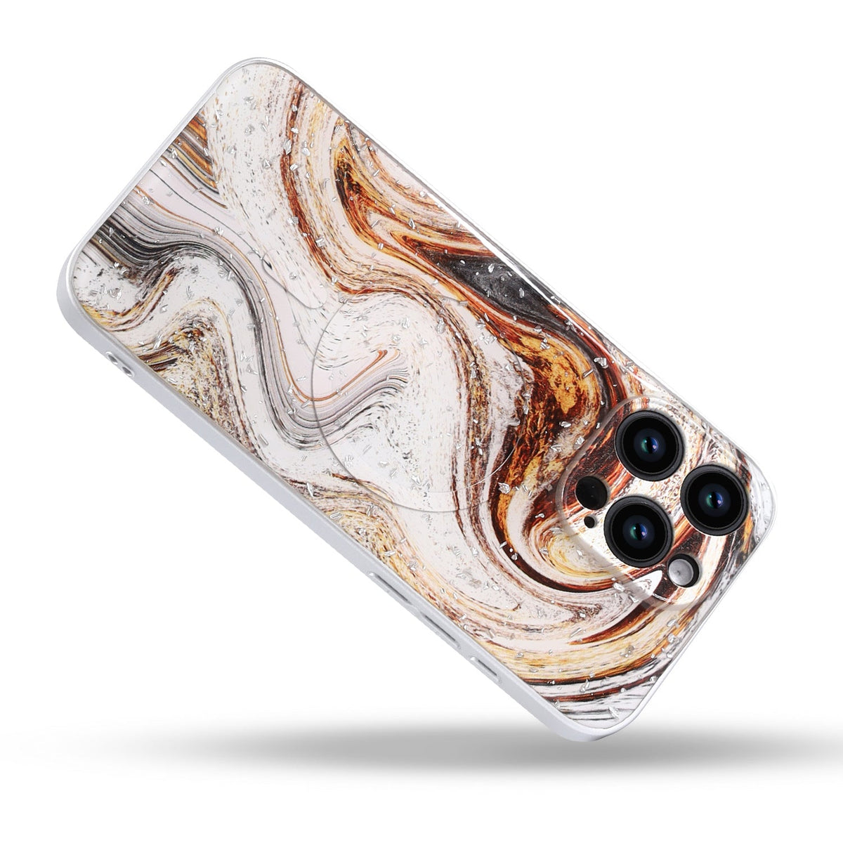 Apple iPhone 12 Pro Hoesje - Bruin - Marmer Glitter MagSafe Back Cover