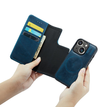 Apple iPhone 15 Plus Hülle - Navy Blue - Echtleder-2-in-1-MagSafe-Klapphülle mit Kartenfach