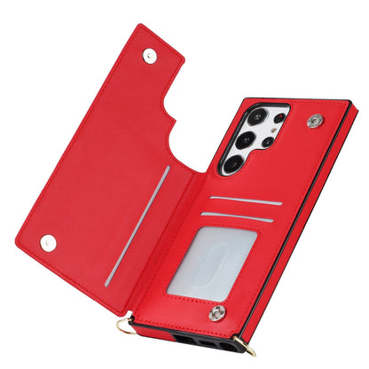 Samsung Galaxy S23 Ultra Hoesje - Rood - Luxe Back Cover met Telefoonkoord en Rits