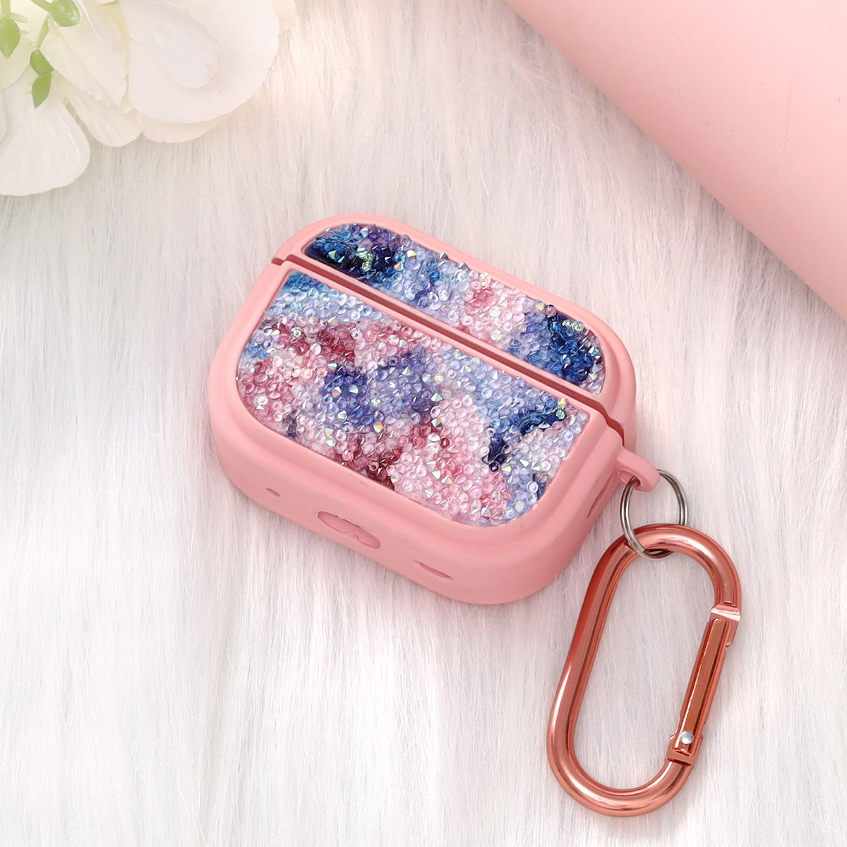 Apple AirPods Pro 2 / Pro Hoesje - Diamant Marmer Glitter met Ring - Roze