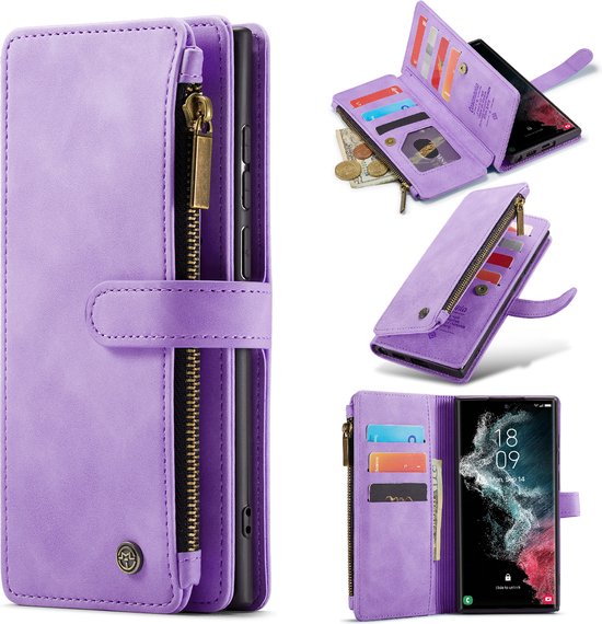 Samsung Galaxy S23 Ultra Hoesje - Bright Lila - Luxe Bookcase met Rits