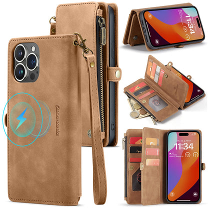 Apple iPhone 15 Pro Max Hoesje - Sienna Brown - Luxe MagSafe Bookcase met Rits en Telefoonkoord