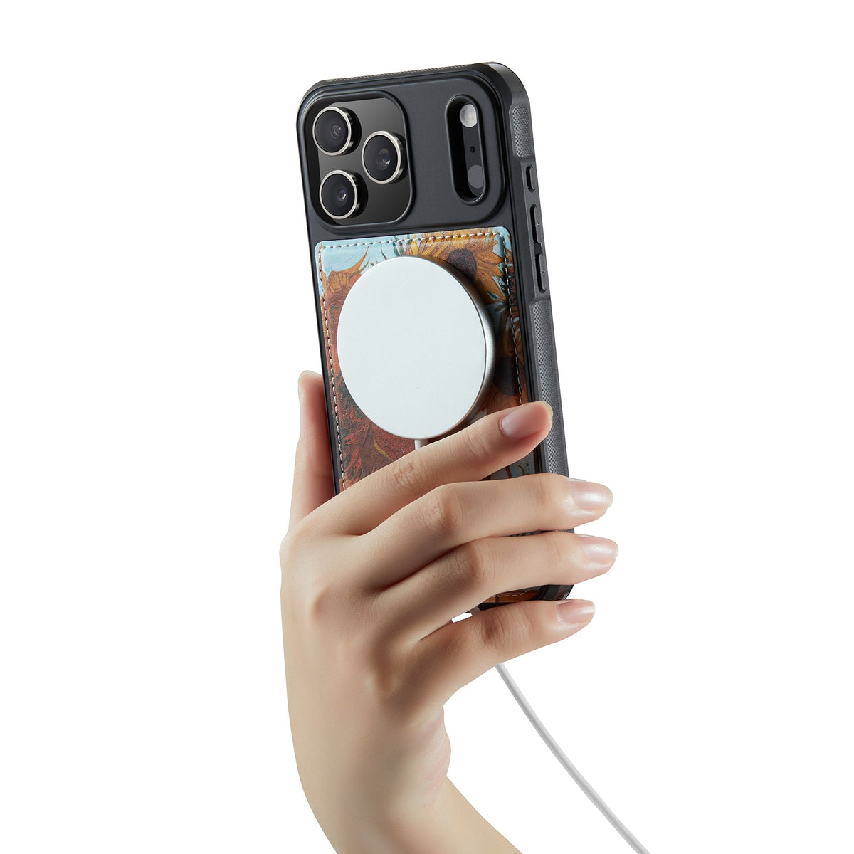 Apple iPhone 15 Hoesje - Zonnebloemen - 2 in 1 MagSafe Bookcase