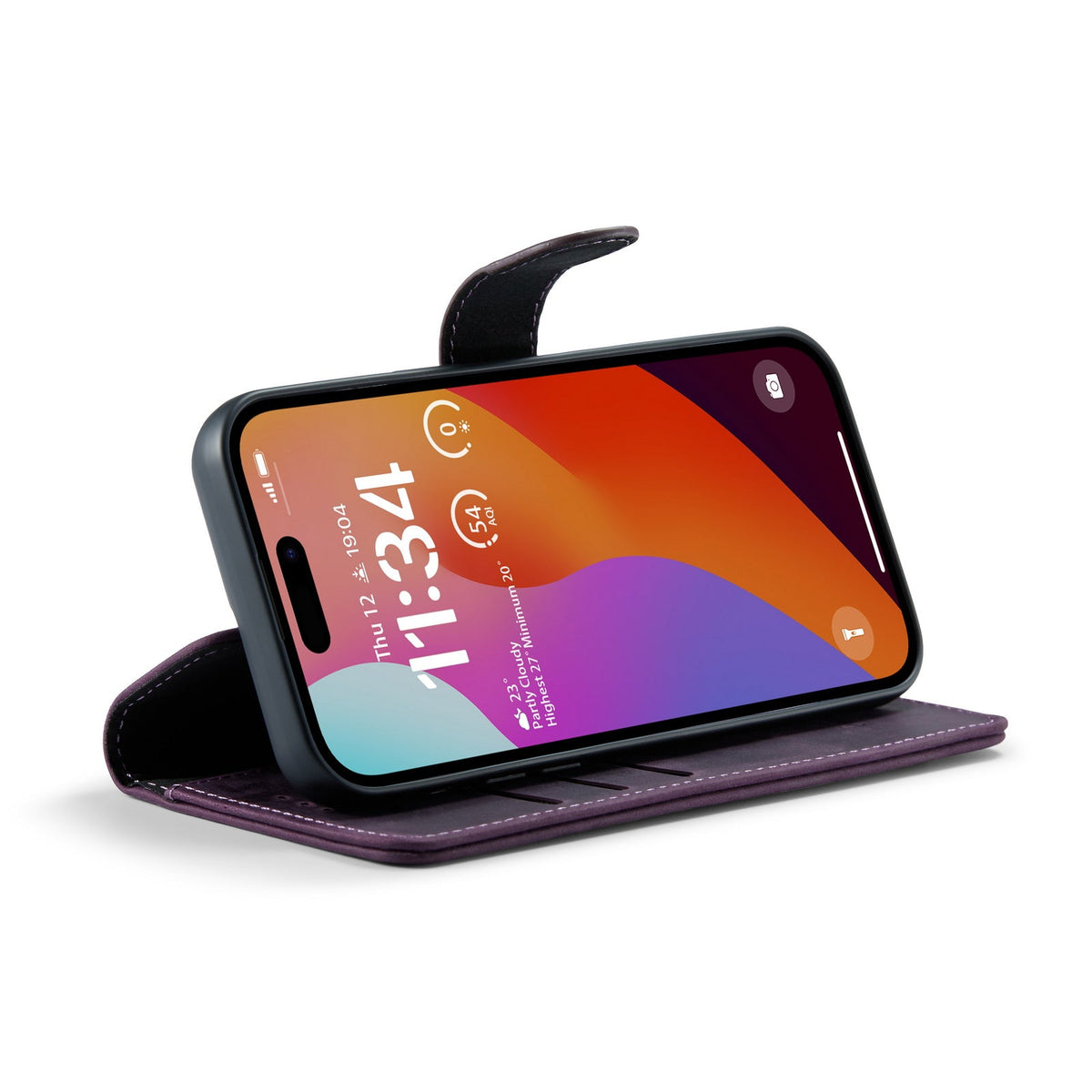 Apple iPhone 15 Pro Hoesje - Dark Purple - Echt Leren 2 in 1 MagSafe Bookcase