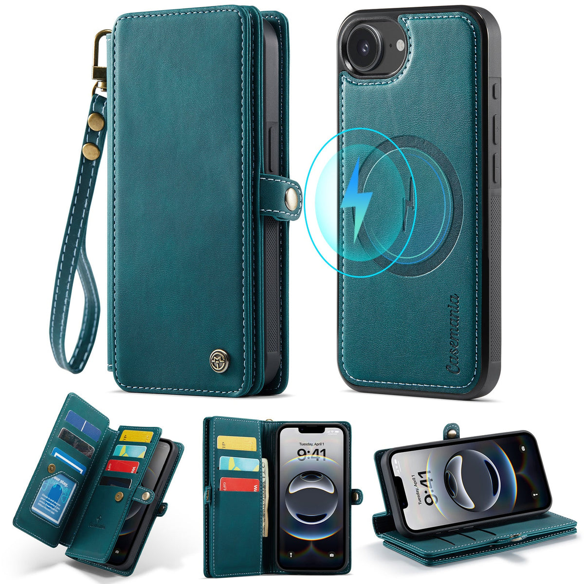 Apple iPhone 17e Hoesje - Emerald Green - 2 in 1 MagSafe Bookcase met 10 Kaart Vakken