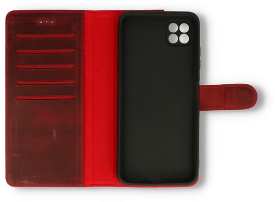 Samsung Galaxy A22 5G Hoesje - Rood - Echt Leren Bookcase