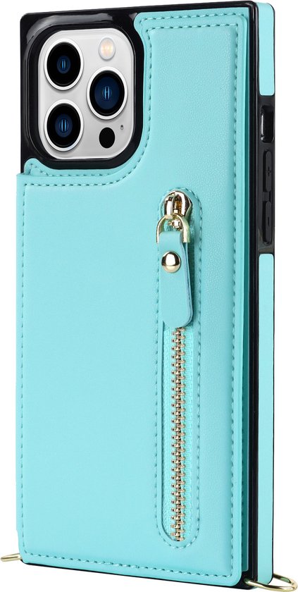 Apple iPhone 14 Pro Case - Turquoise - Luxury Back Cover with Phone Strap and Zipper