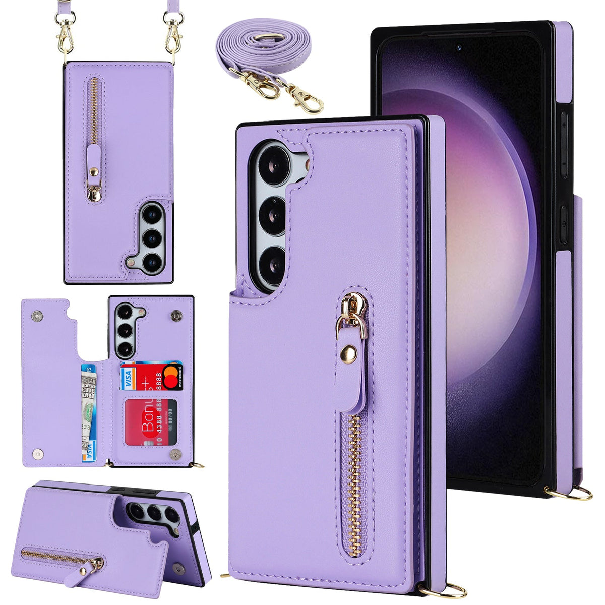 Samsung Galaxy S23 Hoesje - Paars - Luxe Back Cover met Telefoonkoord en Rits