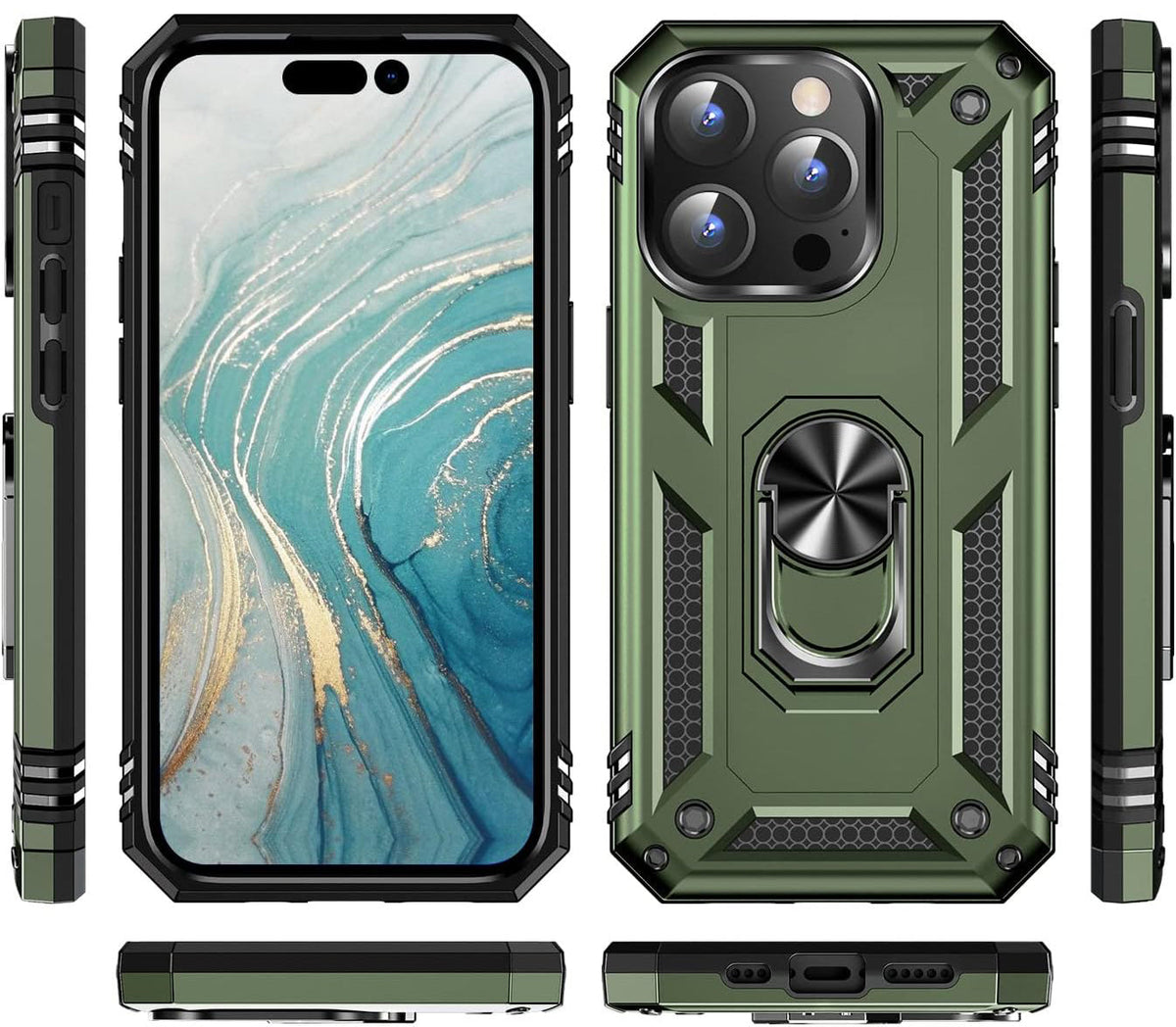 Apple iPhone 15 Pro Hülle - Grün - Armor-Ständer-Backcover