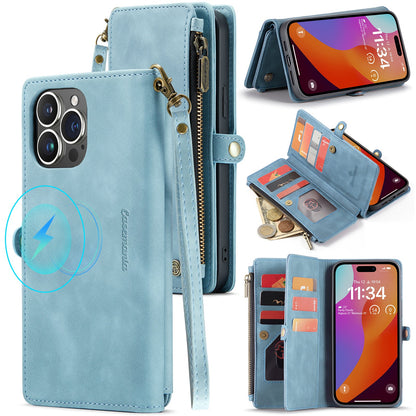 Apple iPhone 15 Plus Hoesje - Aqua Blue - Luxe MagSafe Bookcase met Rits en Telefoonkoord