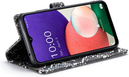 Samsung Galaxy A22 5G Hoesje - Zwart - Luxe Slangen Bookcase