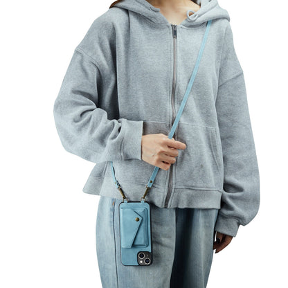 Apple iPhone 14 Case - Aqua Blue - Luxury Back Cover with Phone Strap