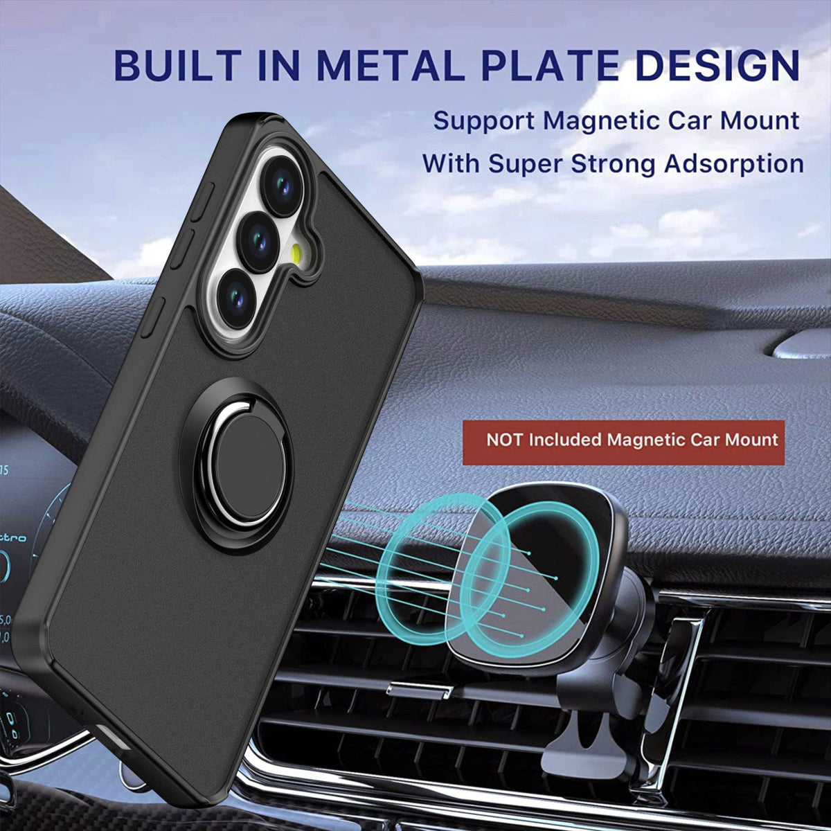 Samsung Galaxy A37 Hoesje - Zwart - Kickstand Ring Back Cover