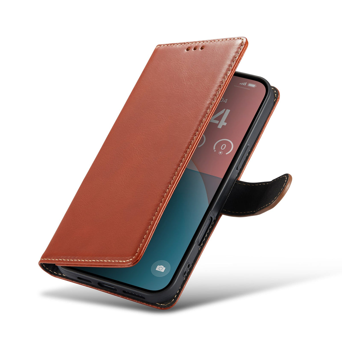 Apple iPhone 16 Plus Hoesje - Bruin - Echt Leren Bookcase