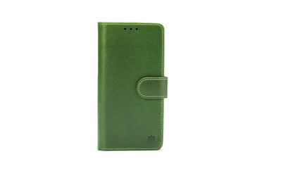 Apple iPhone 17 Hoesje - Olive Green - Echt Leren MagSafe Bookcase