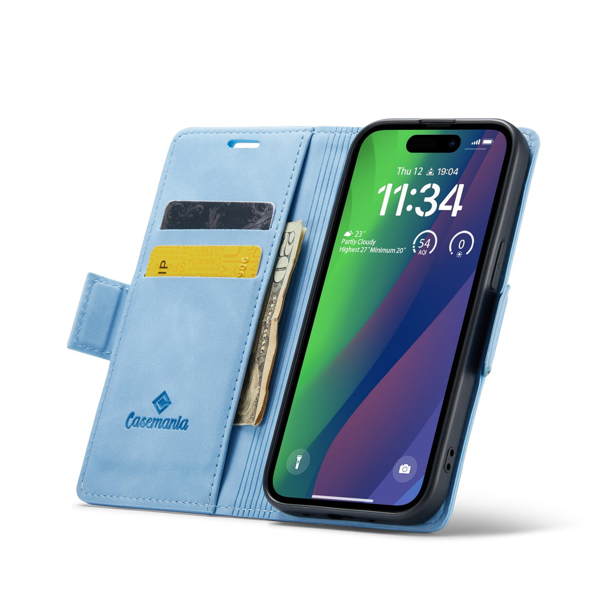 Apple iPhone 15 Hülle - Sky Blue - Portemonnaie-MagSafe-Klapphülle mit Kartenfach