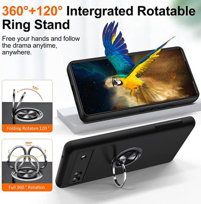 Google Pixel 6a Hoesje - Zwart - Ring Kickstand Back Cover