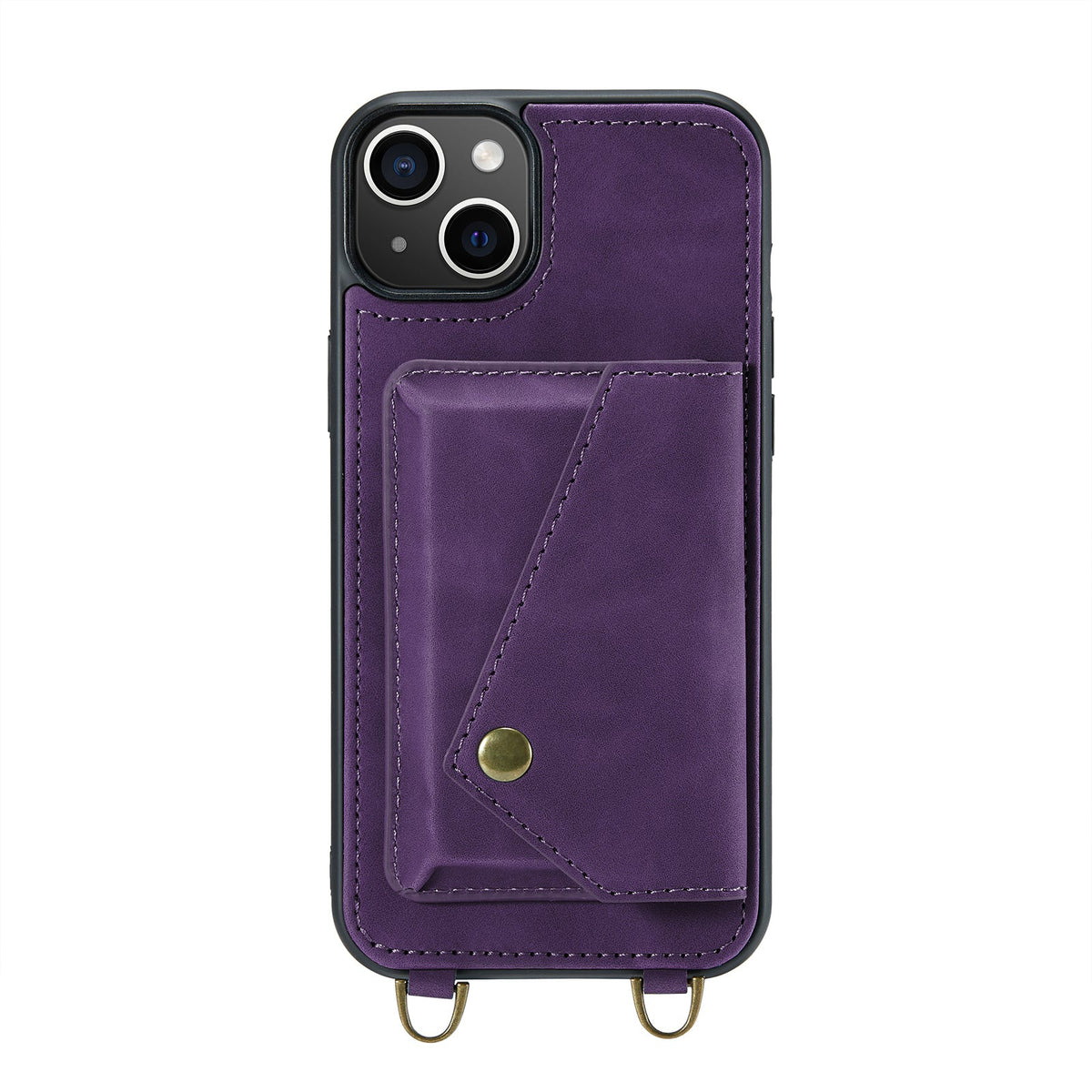Apple iPhone 15 Hoesje - Dark Purple - Luxe Back Cover met Telefoonkoord