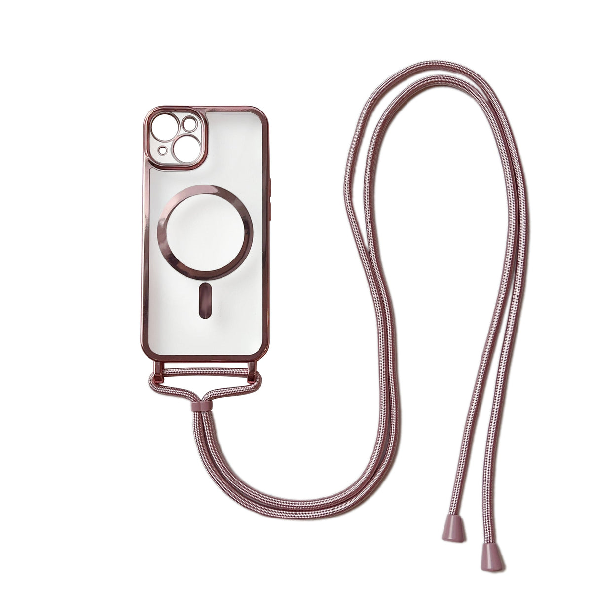 iPhone 11 Hoesje - Rosegoud - Siliconen MagSafe Back Cover met Telefoonkoord