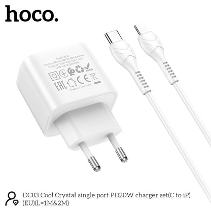 Chargeur rapide Hoco DC83 20W USB-C avec câble Lightning 1 m - Blanc