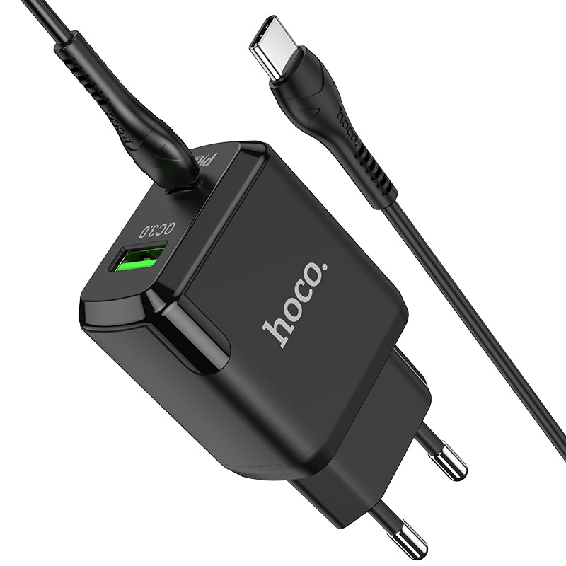 Hoco 20W Snellader 2-poorts USB-C + USB-A met USB-C Kabel 1m - Zwart