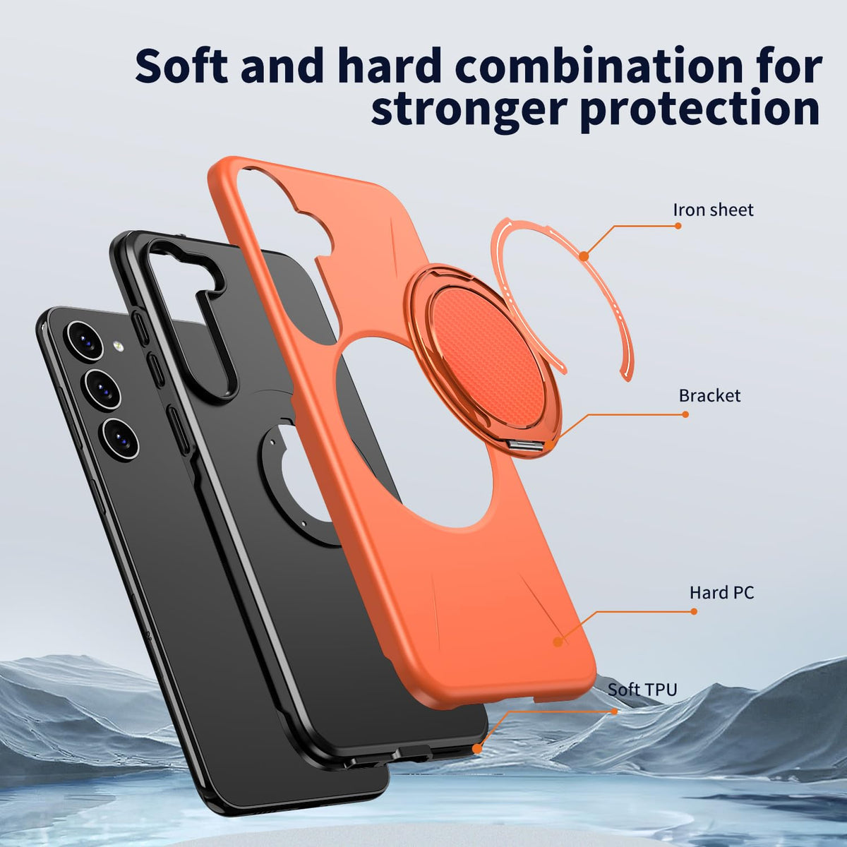 Samsung Galaxy S26 Plus Hoesje - Oranje - Siliconen Ring Kickstand Back Cover
