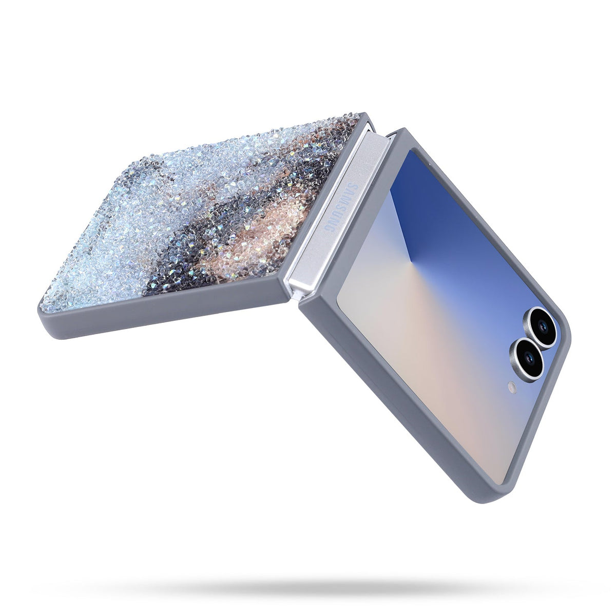 Samsung Galaxy Z Flip 7 Hülle - Grau - Diamant-Marmor-Glitzer-Backcover