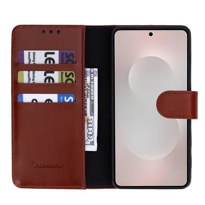 Samsung Galaxy A57 Hoesje - Chestnut Brown - Echt Leren 2 in 1 MagSafe Bookcase