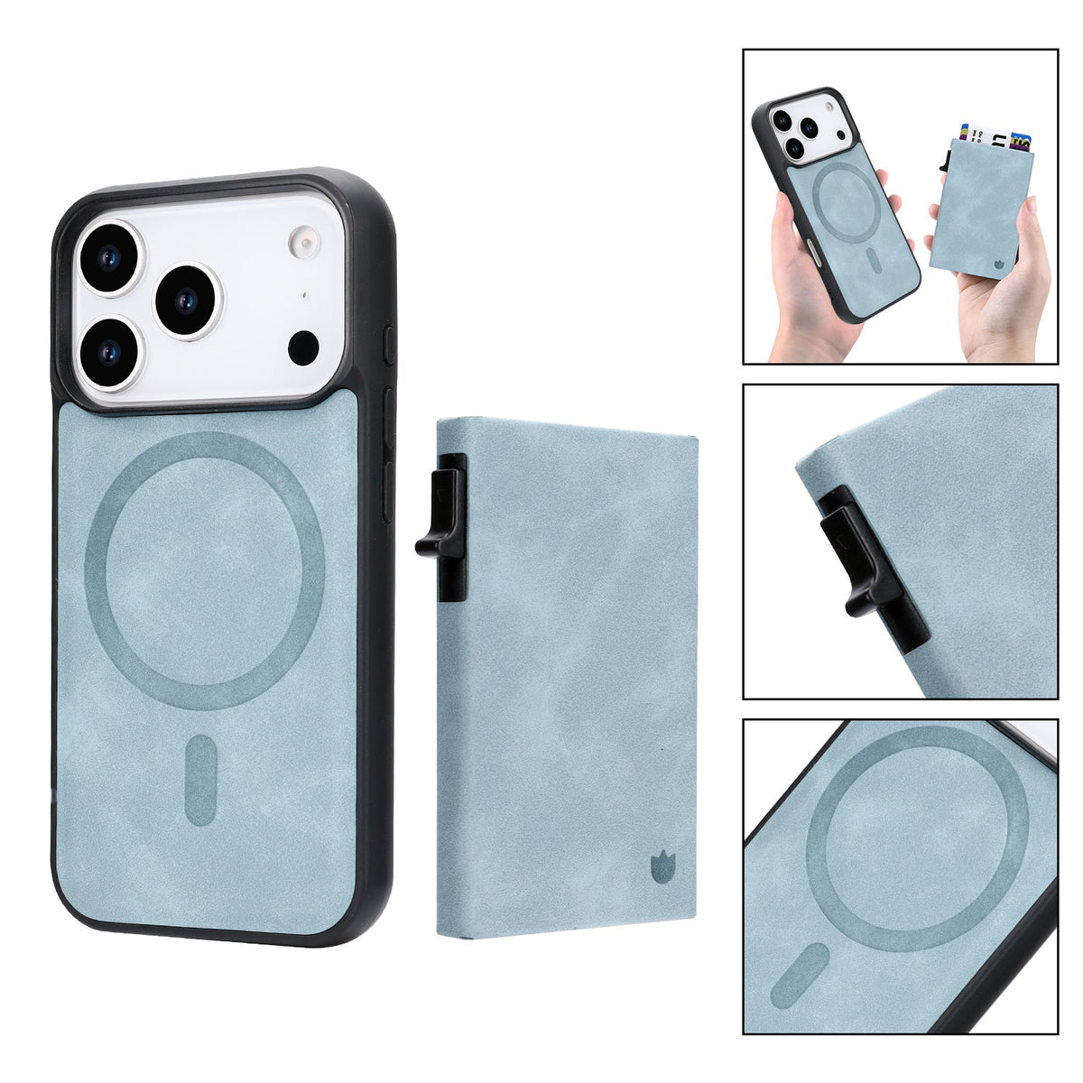 Apple iPhone 18 Pro Max Hoesje - Aqua Blue - Kunstleren MagSafe Back Cover met Uitschuifbare Pasjeshouder