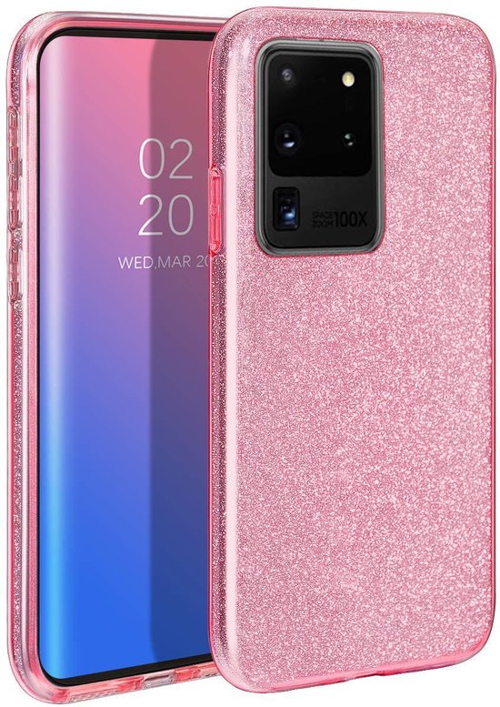 Samsung Galaxy S20 Ultra Hoesje - Roze - Glitter Back Cover
