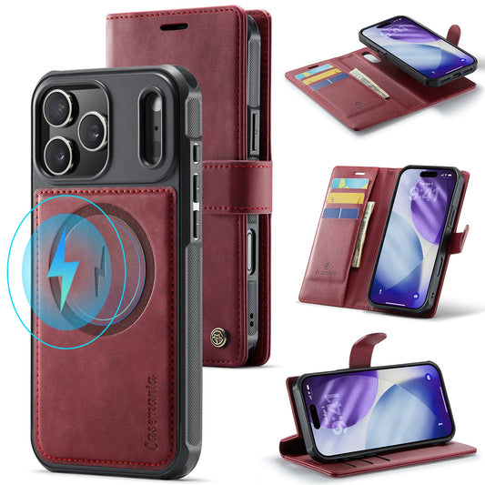 Apple iPhone 18 Pro Max Hülle - Burgundy Red - Luxus-2-in-1-MagSafe-Klapphülle mit Kartenfach