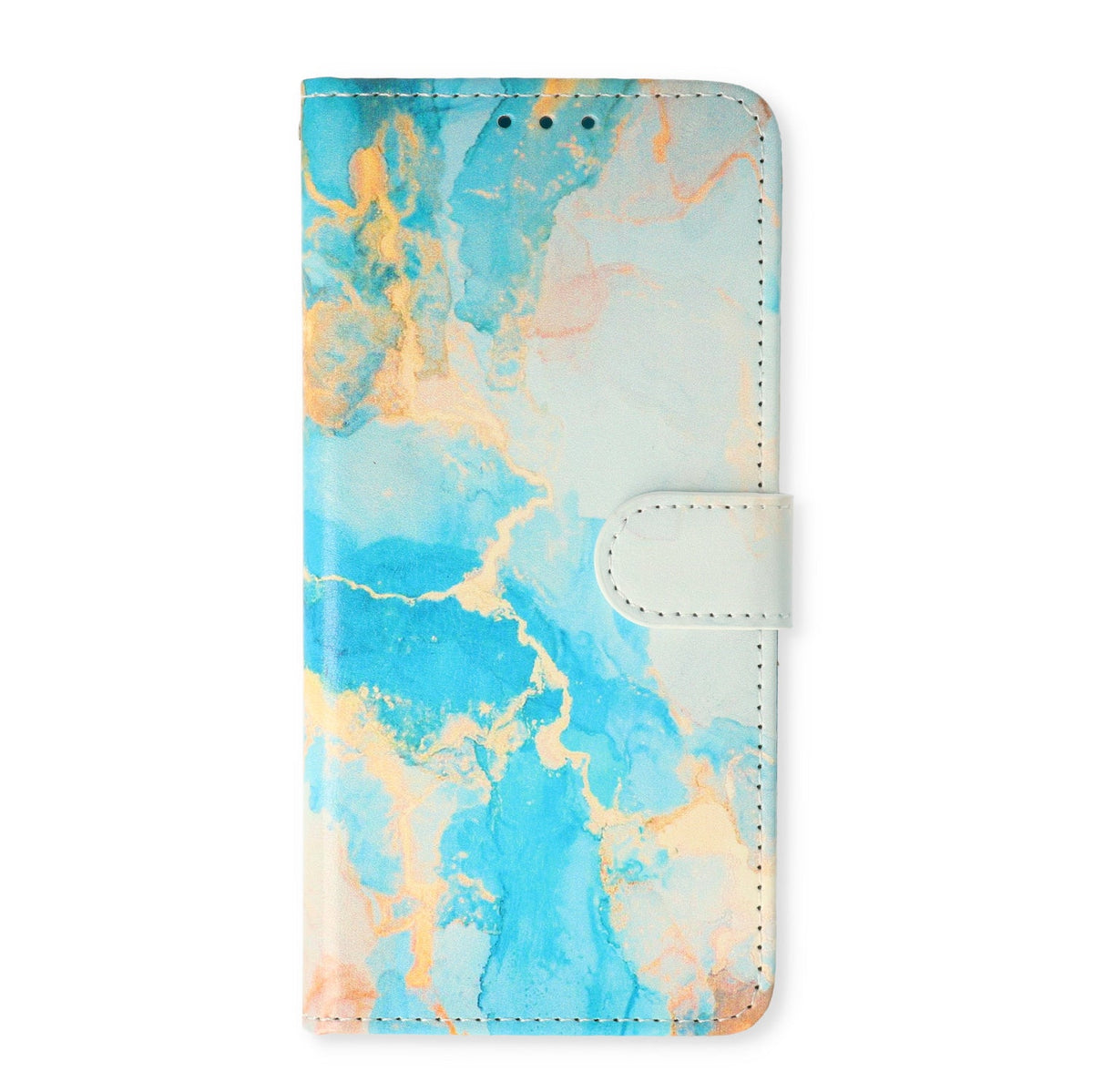 Apple iPhone 15 Hoesje - Marmer Aqua - Print Bookcase met Telefoonkoord