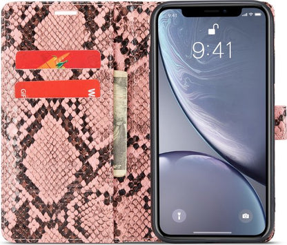 Apple iPhone XR Hülle - Rosa - Schlangenprint Klapphülle