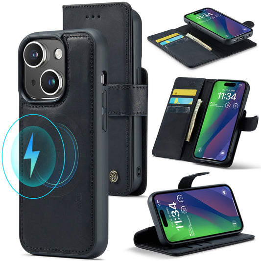 Coque Apple iPhone 15 Plus - Charcoal Gray - Étui portefeuille MagSafe 2 en 1 en cuir véritable