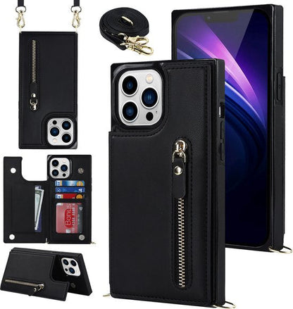 Apple iPhone 13 Pro Max Hoesje - Zwart - Luxe Back Cover met Telefoonkoord en Rits