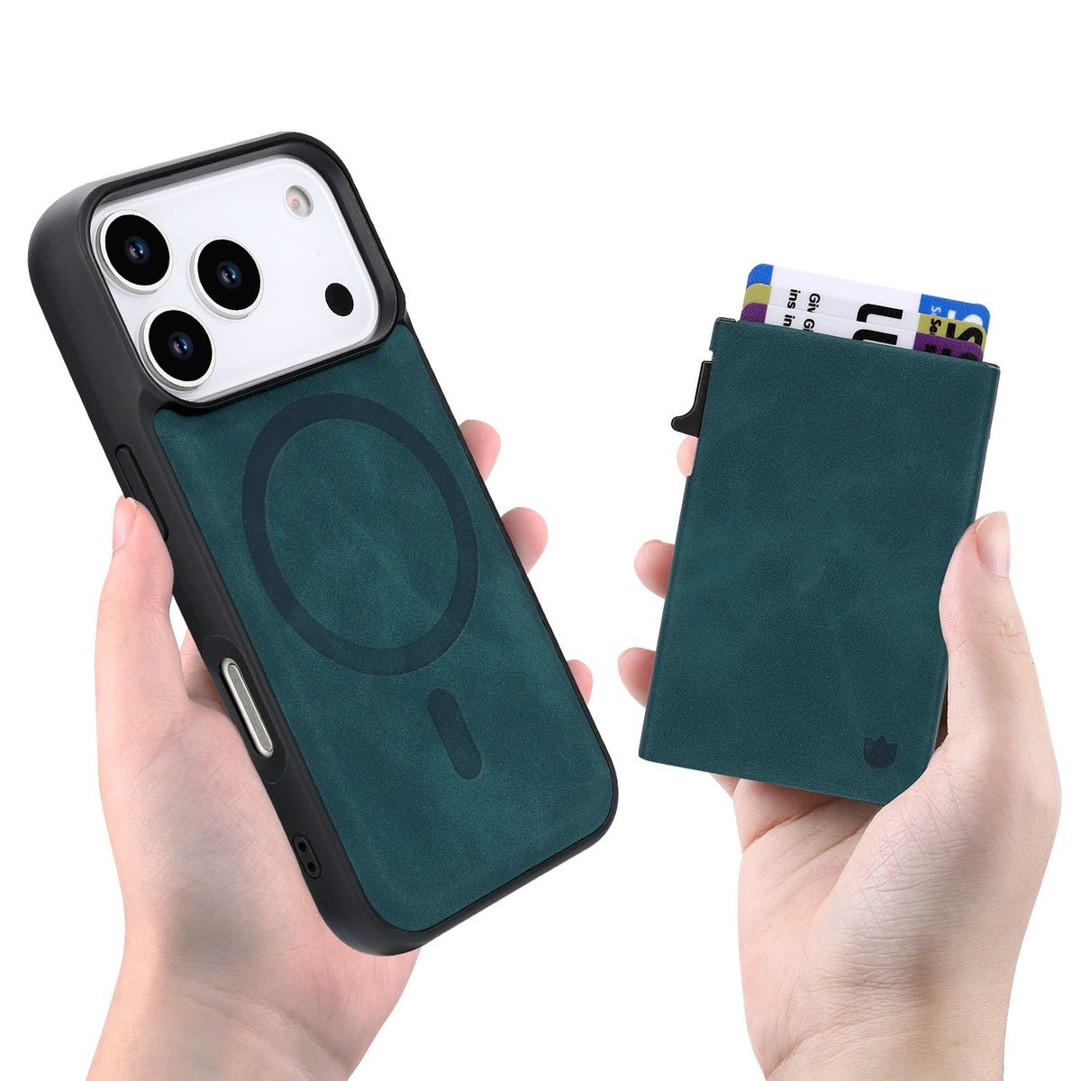 Apple iPhone 17 Pro Hoesje - Emerald Green - MagSafe Back Cover met Uitschuifbare Pasjeshouder