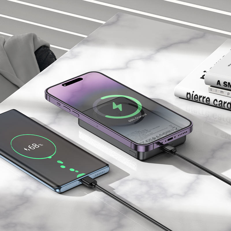 Hoco Powerbank 10.000mAh Magnetisch Draadloos - Metallic Gray