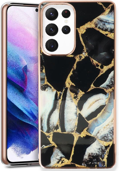 Samsung Galaxy S23 Ultra Hoesje - Zwart - Siliconen Marmer Back Cover