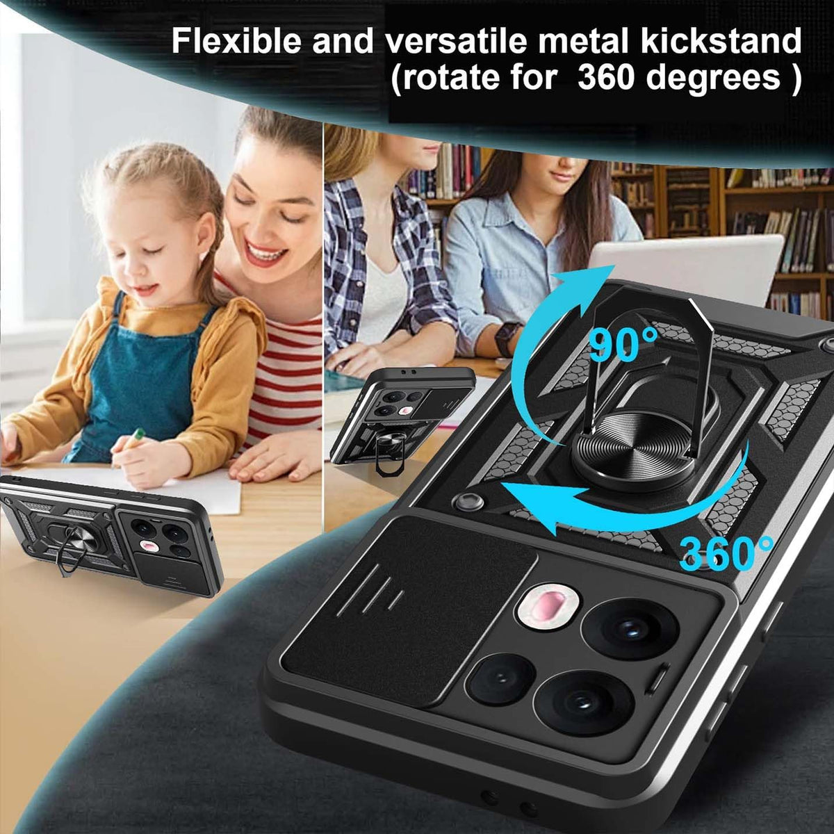 Oppo Reno 13 Pro Hoesje - Zwart - Armor Kickstand en Camera Bescherming Back Cover