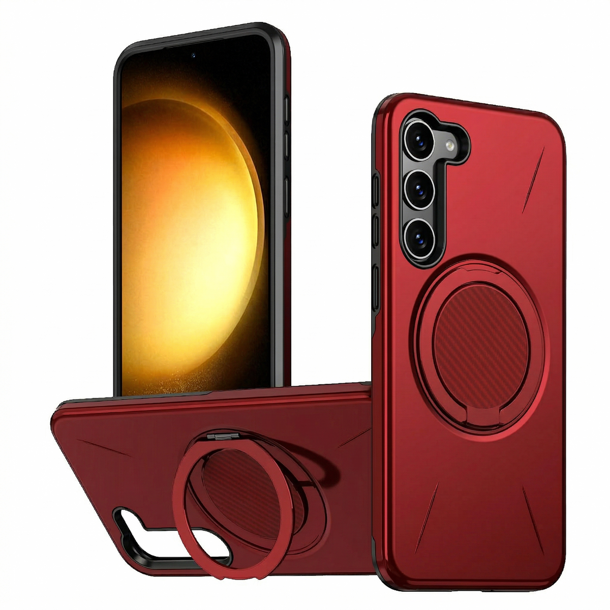 Samsung Galaxy S26 Hoesje - Rood - Siliconen Ring Kickstand Back Cover