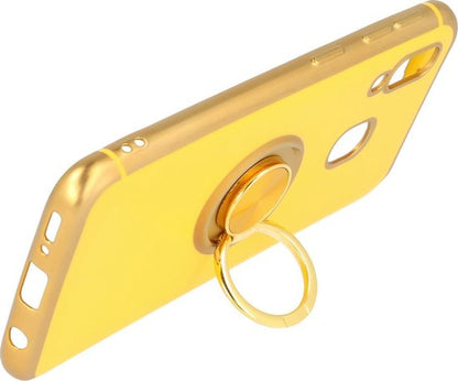 Samsung Galaxy A40 Hoesje - Geel - Siliconen Ring Kickstand Back Cover