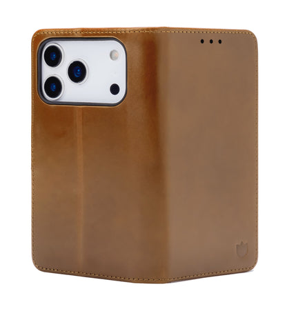Apple iPhone 17 Pro Max Hoesje - Sienna Brown - Echt Leren Bookcase