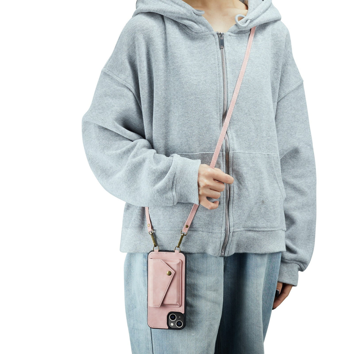 Apple iPhone 15 Plus Case - Pale Pink - Luxury Back Cover with Phone Strap