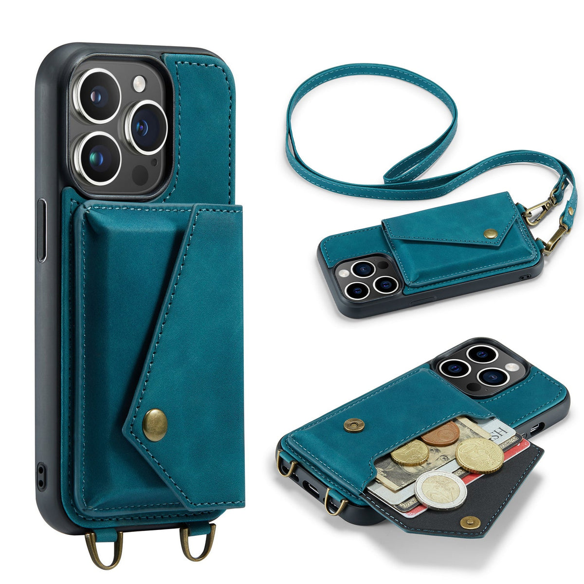 Apple iPhone 14 Pro Max Case - Emerald Green - Luxury Back Cover with Phone Strap