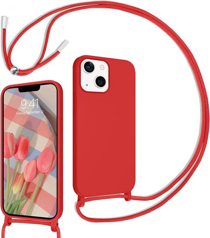 Apple iPhone 14 Pro Max Case - Red - Silicone Back Cover with Phone Strap