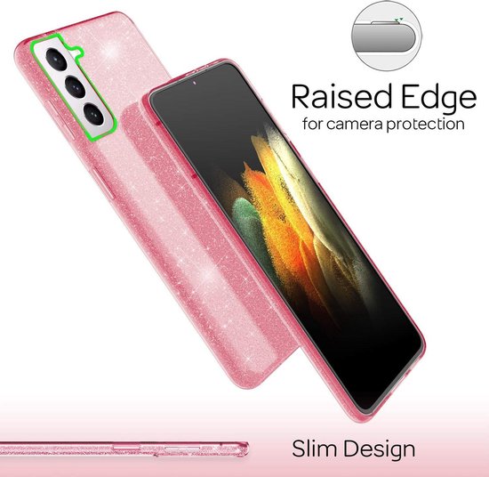 Samsung Galaxy S21 Plus Hoesje - Roze - Glitter Back Cover