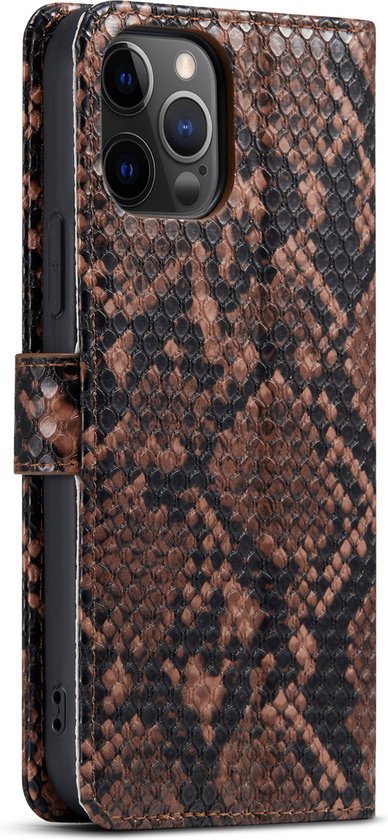 Apple iPhone 12 Hoesje - Bruin - Slangen Bookcase