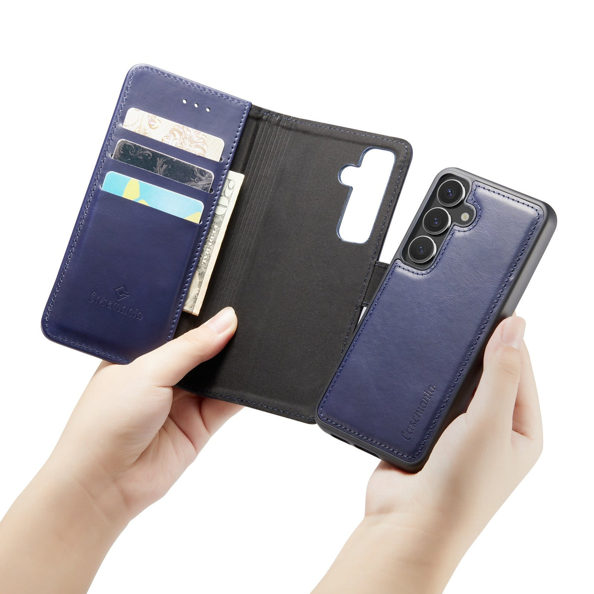 Samsung Galaxy S24 Case - Navy Blue - Genuine Leather 2-in-1 Wallet Case