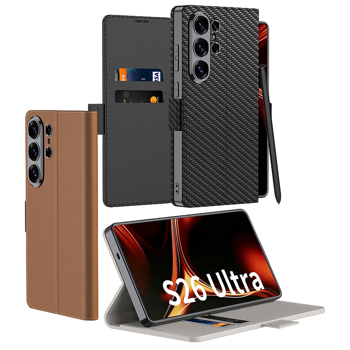 Étui Samsung Galaxy S26 Ultra - Orange - Étui portefeuille fin avec porte-cartes