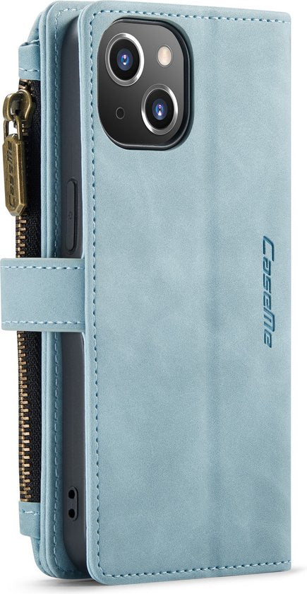 iPhone 13 Mini Hülle - Aqua Blue - Luxuriöse Brieftaschenhülle mit Reißverschluss